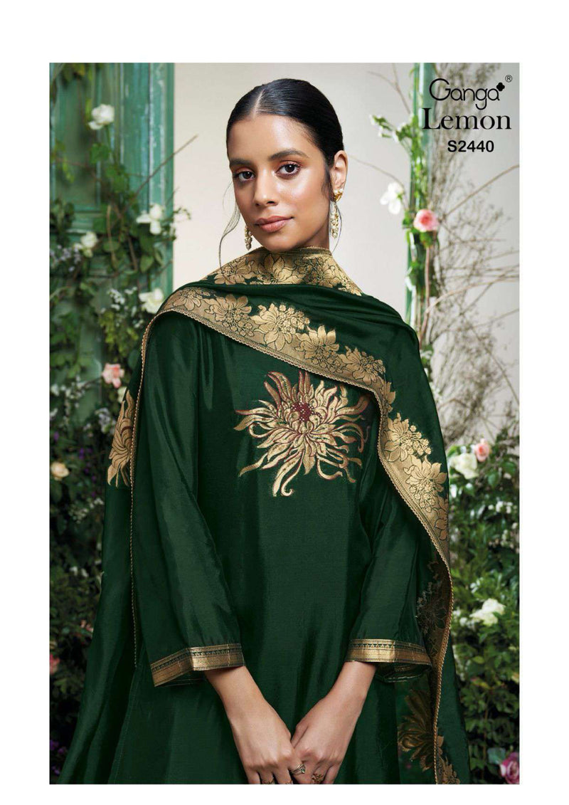 Ganga Fashion Lemon 2440 Silk Jacquard Wedding Wear Salwar Suit Collection