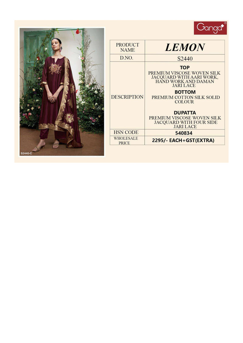 Ganga Fashion Lemon 2440 Silk Jacquard Wedding Wear Salwar Suit Collection
