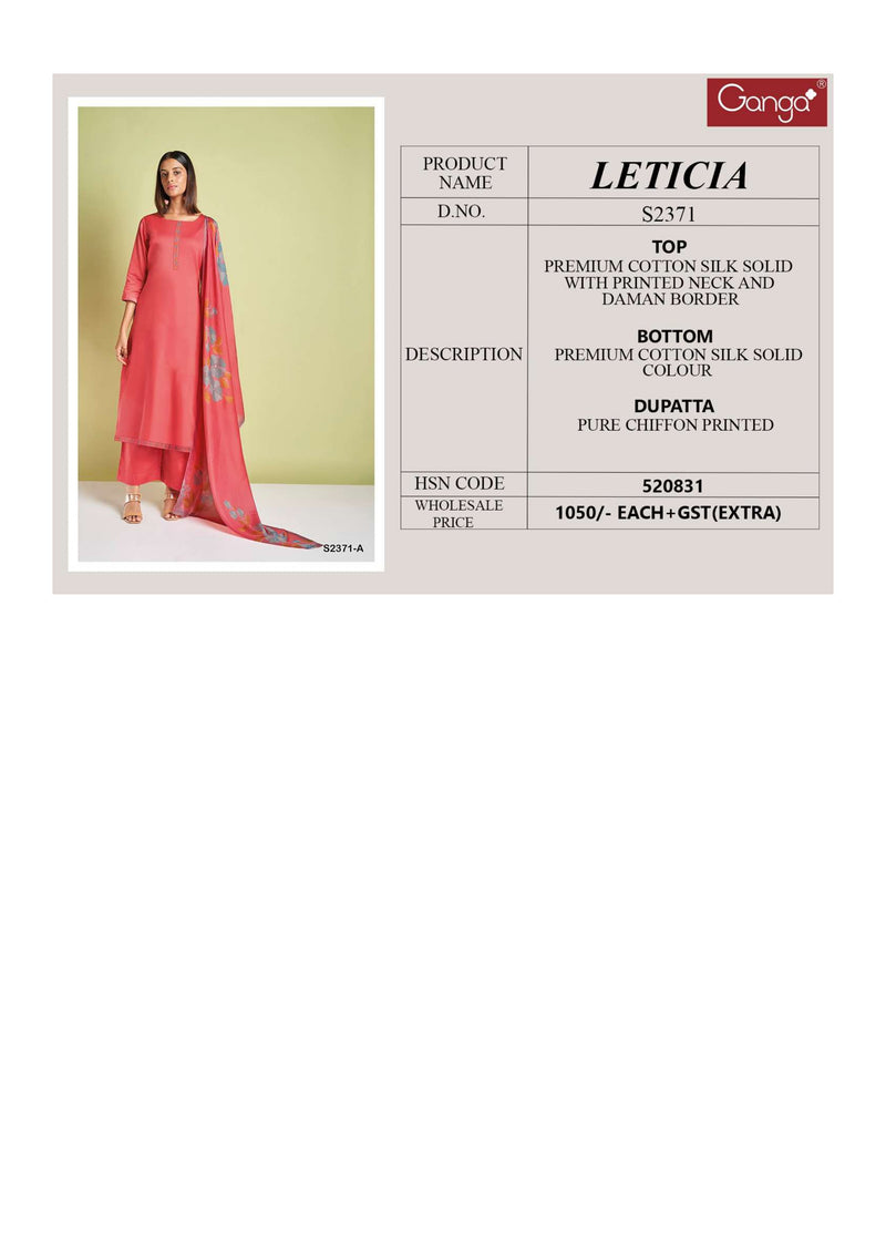 Ganga Fashion Leticia 2371 Cotton Silk Casual Wear Salwar Suit
