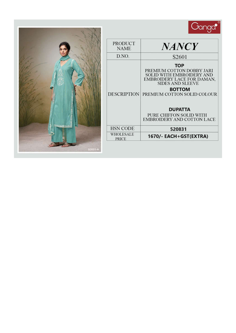 Ganga Fashion Nancy 2601 Cotton Embroidered Fancy Salwar Suit