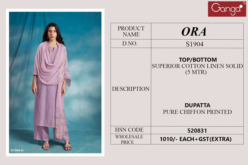 Ganga Ora 1904 Cotton Linen Fancy Casual Wear Salwar Kameez Materials