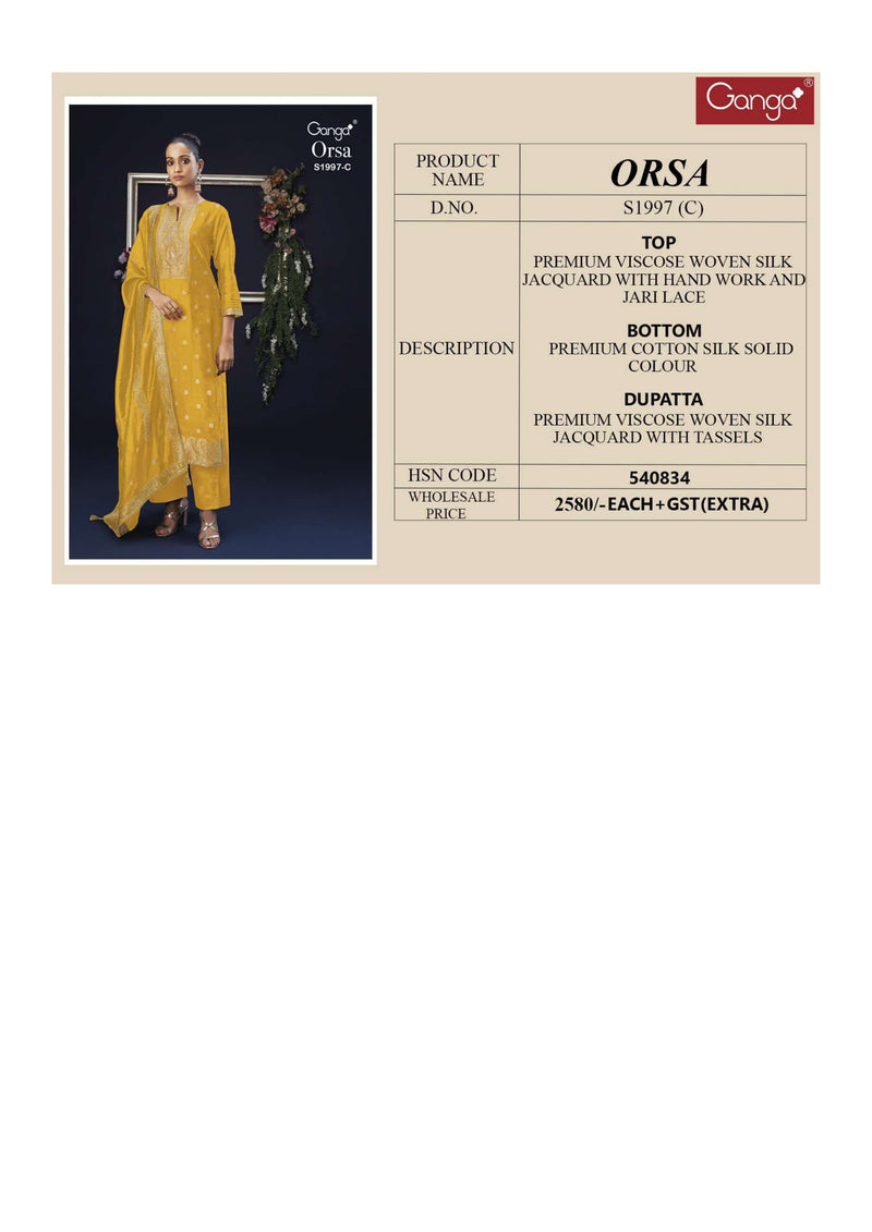 Ganga Fashion Orsa 1997 Silk Jacquard Hand Work Designer Wedding Wear Salwar Kameez