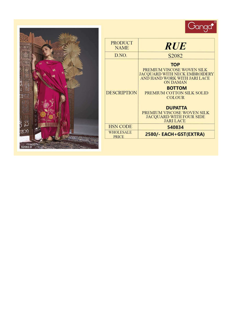 Ganga Fashion Rue 2082 Silk Jacquard Festiv Wear Salwar Suit