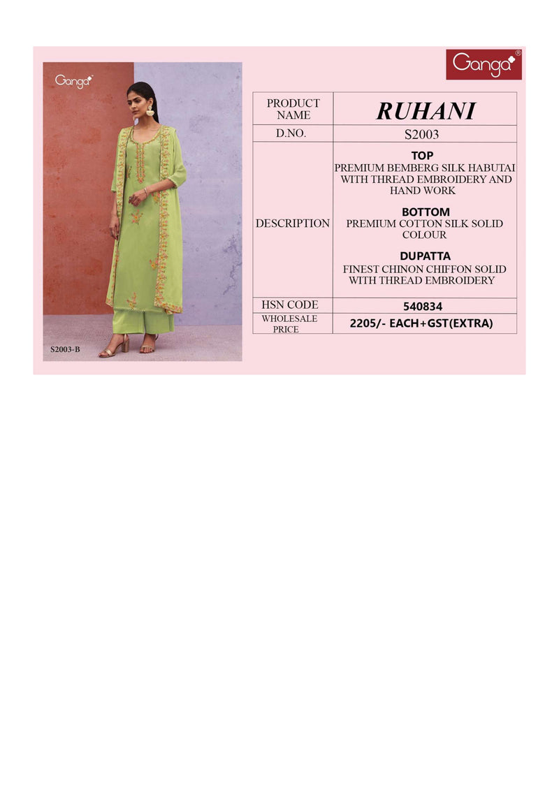Ganga Fashion Ruhani 2003 Bemberg Silk Thread Embroidery Wedding Wear Salwar Kameez