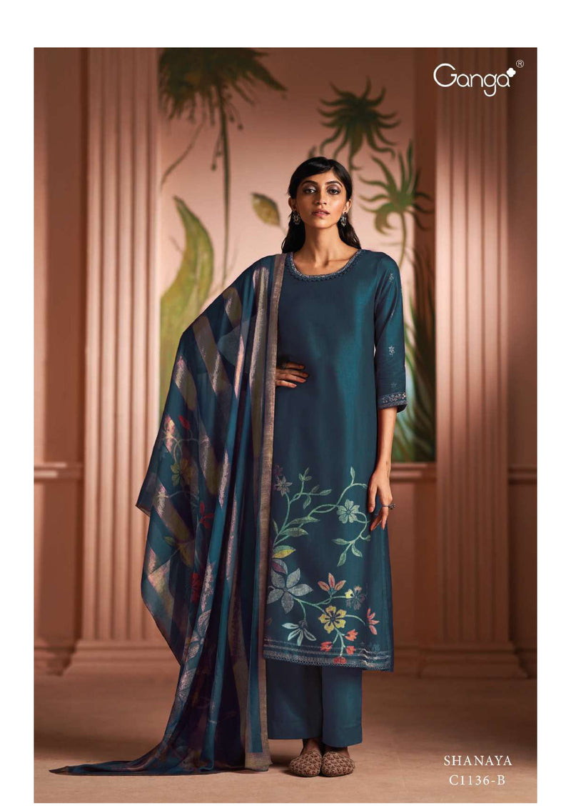 Ganga Fashion Shanaya 1136 Blue Bemberg Russian Silk Designer Salwar Suit
