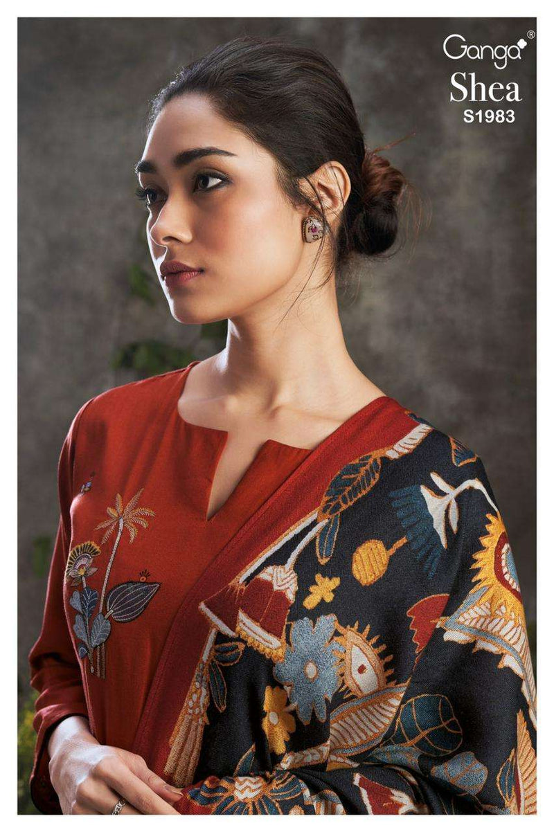 Ganga Shea 1983 Pure Pashmina Printed With Embroidery Salwar Kameez Collection