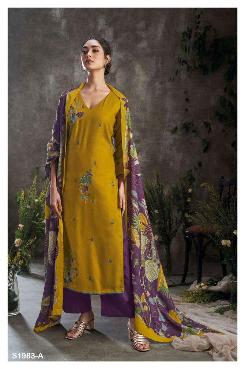 Ganga Shea 1983 Pure Pashmina Printed With Embroidery Salwar Kameez Collection