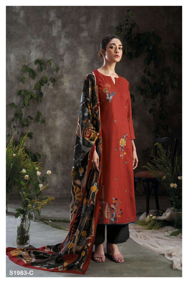 Ganga Shea 1983 Pure Pashmina Printed With Embroidery Salwar Kameez Collection