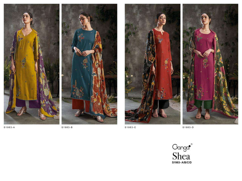Ganga Shea 1983 Pure Pashmina Printed With Embroidery Salwar Kameez Collection