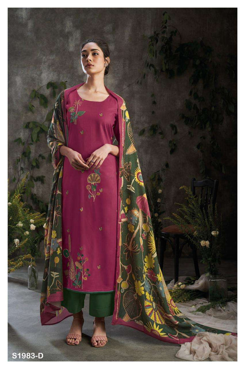 Ganga Shea 1983 Pure Pashmina Printed With Embroidery Salwar Kameez Collection