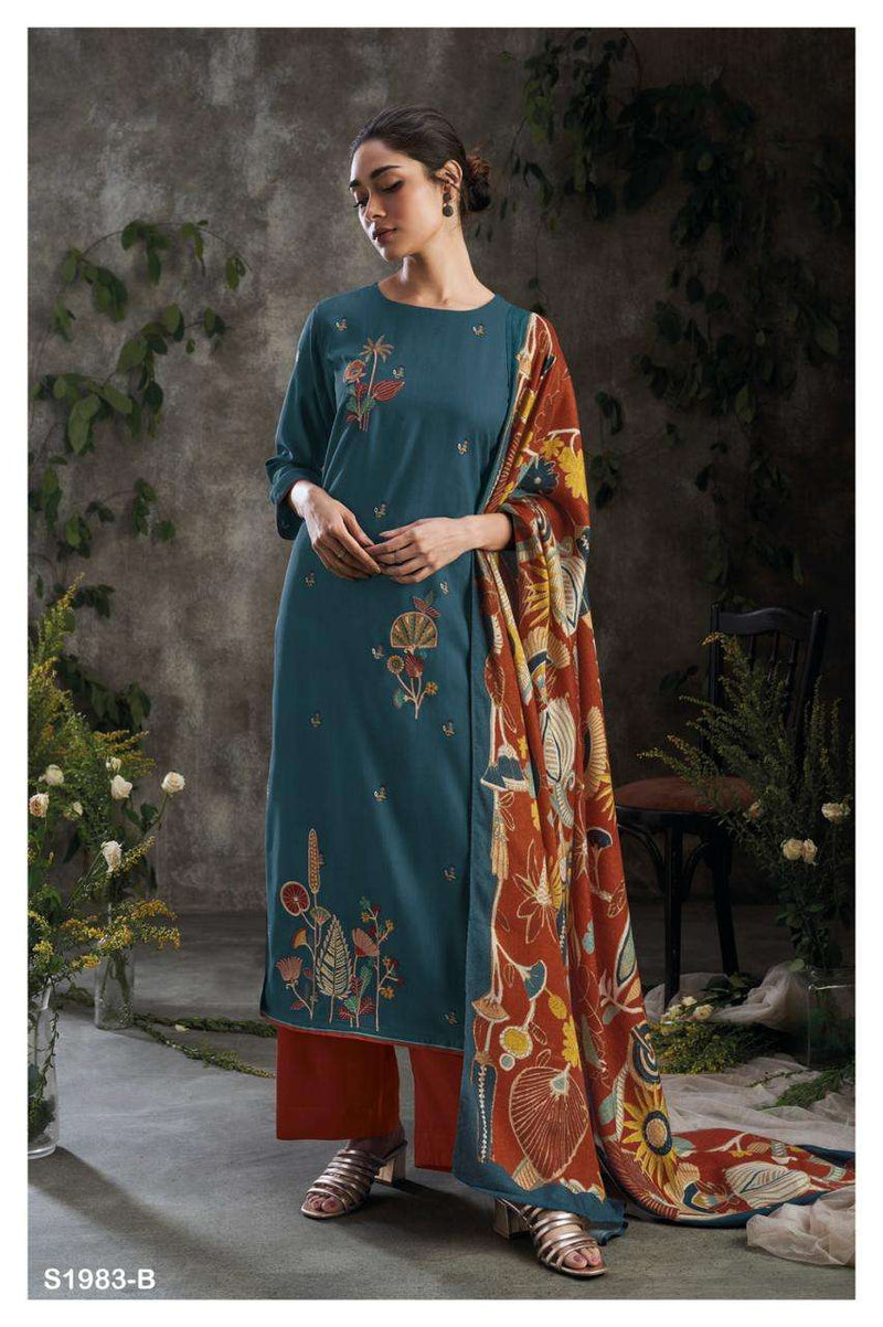 Ganga Shea 1983 Pure Pashmina Printed With Embroidery Salwar Kameez Collection