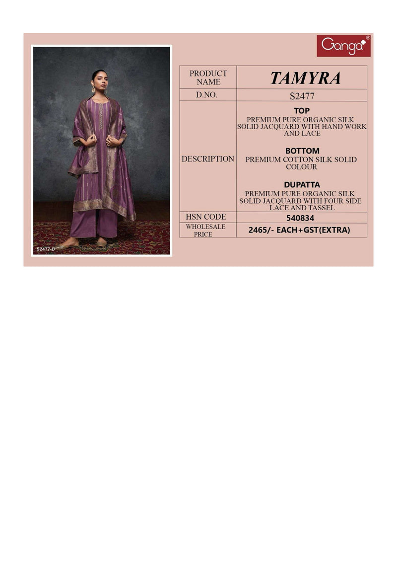 Ganga Fashion Tamyara 2477 Organic Silk Wedding Wear Salwar Suit