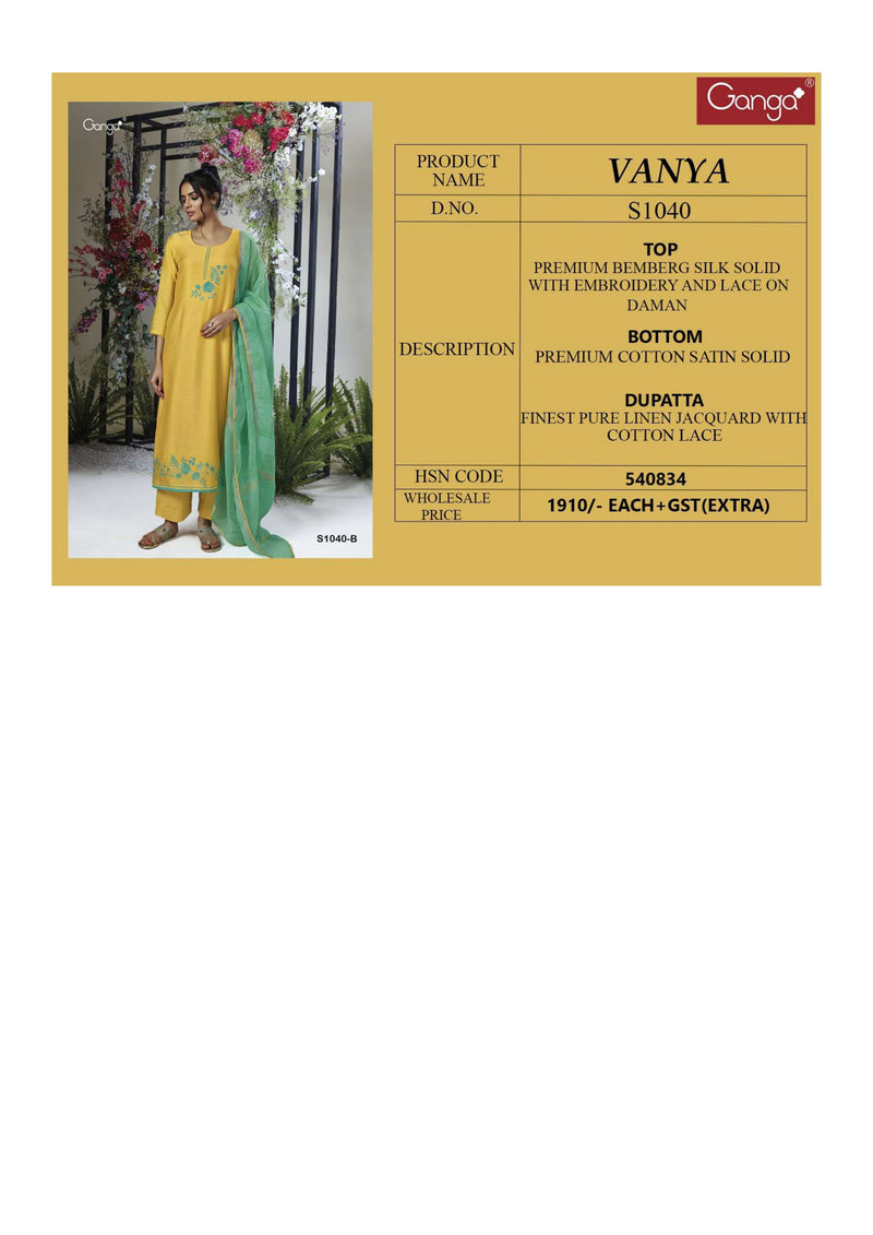 Ganga Fashion Vanya 1040 Bemberg Silk Heavy Designer Party Wear Salwar Suit