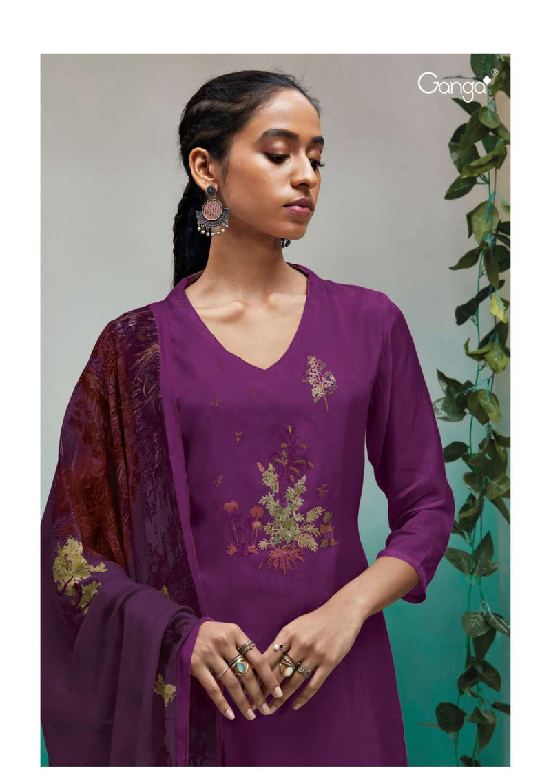 Ganga Fashion Vanya 668 Dark Color Bemberg Hautai Silk Embroidery Festiv Wear Salwar Kameez