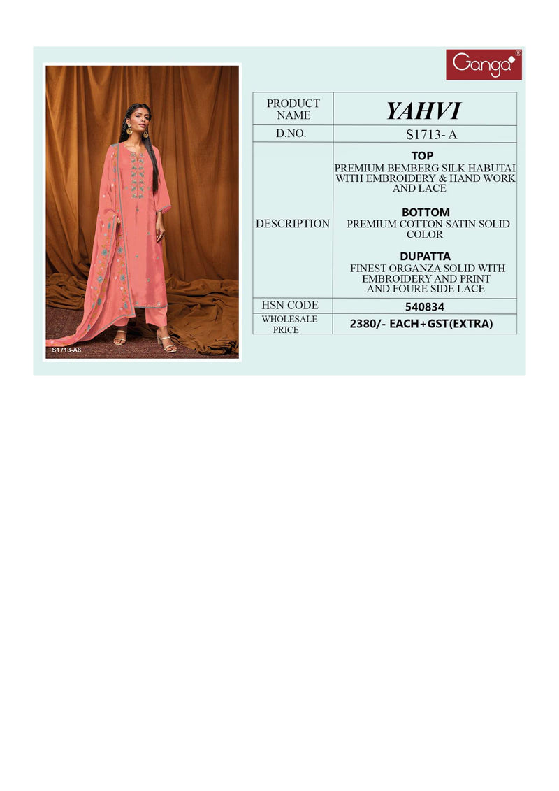 Ganga Fashion Yahvi 1713 A Bemberg Silk Festival Wear Salwar Kameez