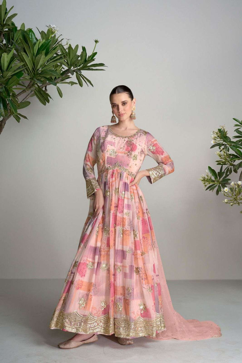Gulkariya Designer Anayah Chinon Embroidery Work With Mirror & Hand Work Designer Dress