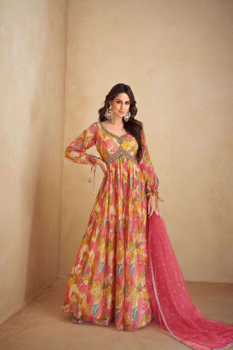 Gulkariya Designer Anayah Chinon Embroidery Work With Mirror & Hand Work Designer Dress