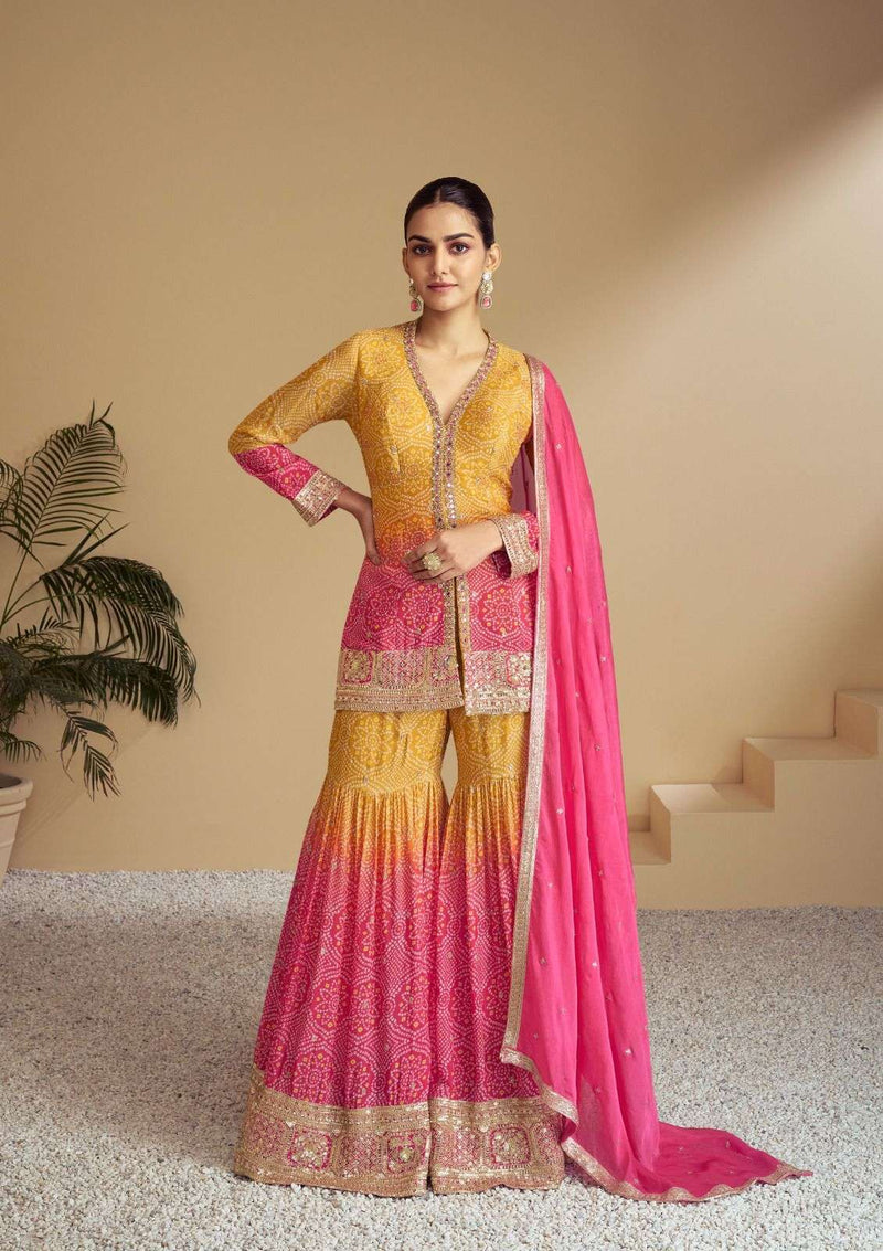 Gulkayra Designer Florence Chinon Embroidery Work Designer Wedding Wear Kurti Plazo Dupatta Set