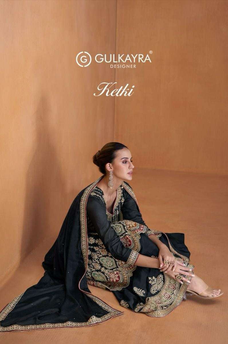 Gulkayra Designer Ketki Chinon Embroidery Work Wedding Wear Suit Collection