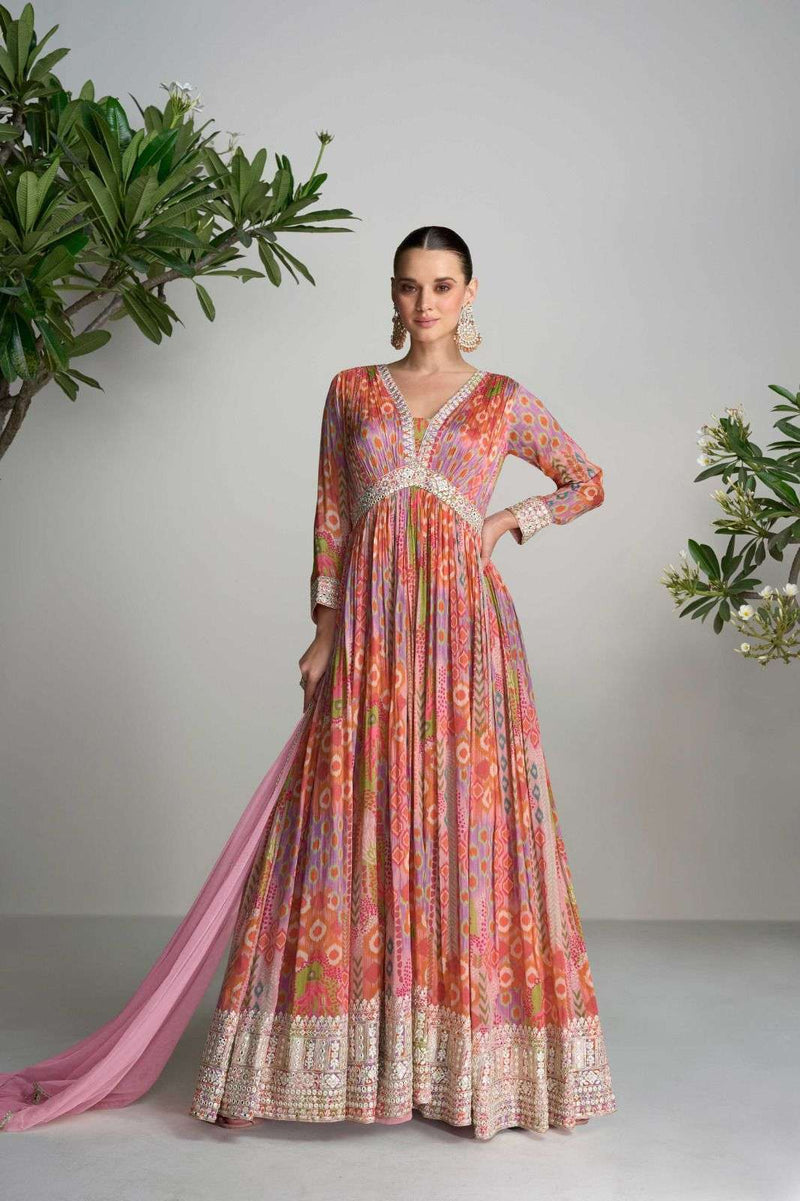 Gulkayra Designer Scarlet Crepe Heavy Designer Anarkali Party Wear Dress