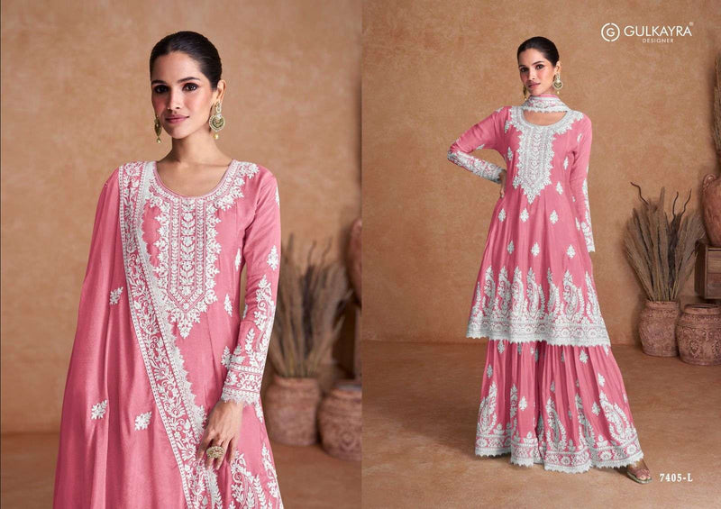 Gulkayra Designer Vamika New Colour Chinon Embroidery Work Festival Wear Kurti Plazoo Dupatta Set
