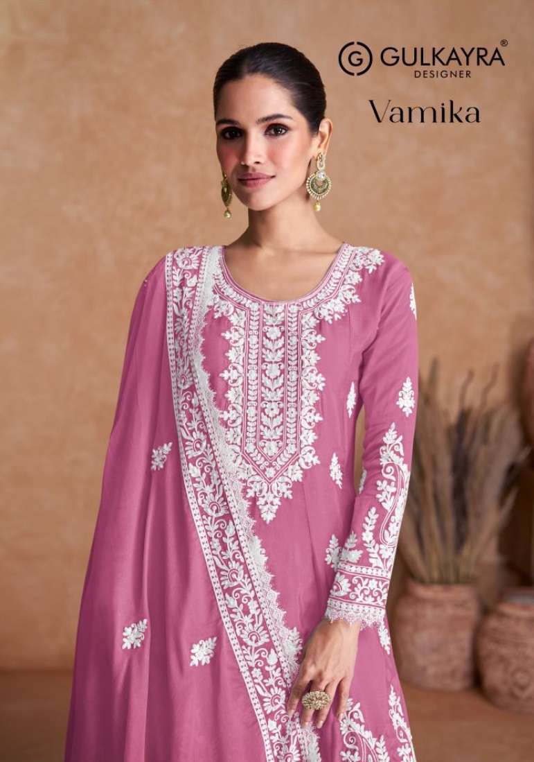 Gulkayra Designer Vamika New Colour Chinon Embroidery Work Festival Wear Kurti Plazoo Dupatta Set