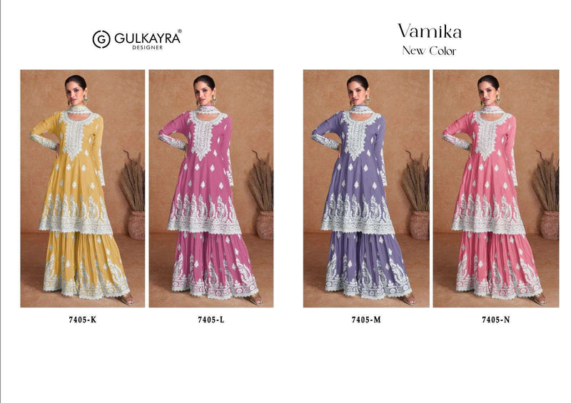 Gulkayra Designer Vamika New Colour Chinon Embroidery Work Festival Wear Kurti Plazoo Dupatta Set