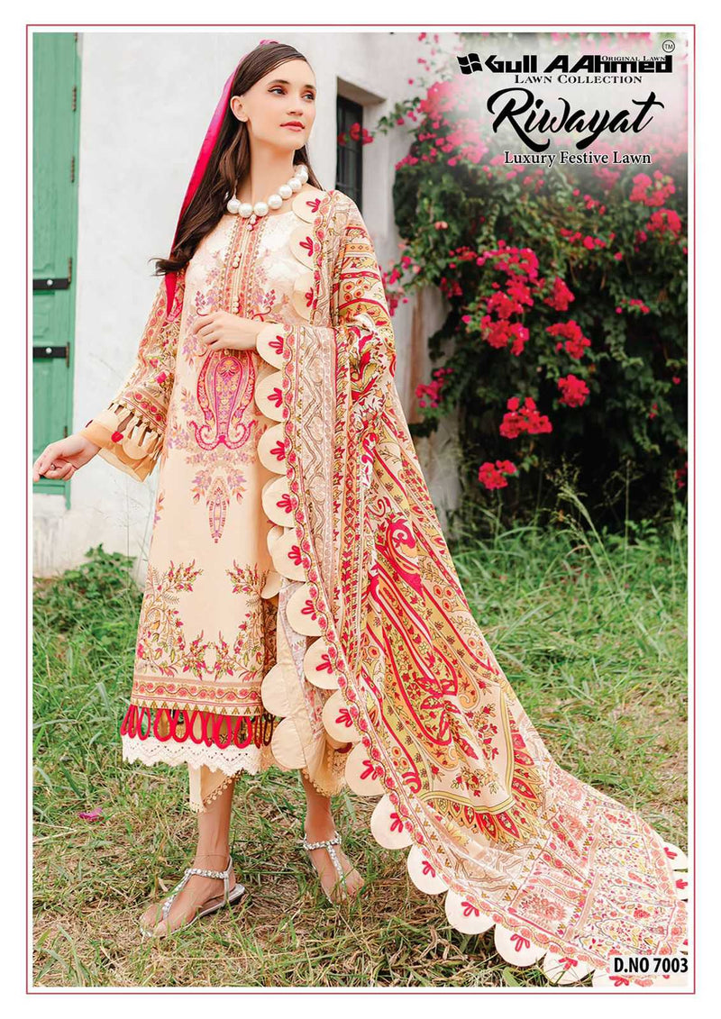 Gul Ahmed Riwayat Vol 7 Lawn Collection With Mal Mal Dupatta Unstitched Salwar Suit