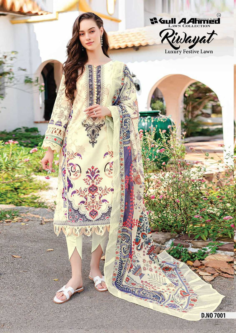 Gul Ahmed Riwayat Vol 7 Lawn Collection With Mal Mal Dupatta Unstitched Salwar Suit