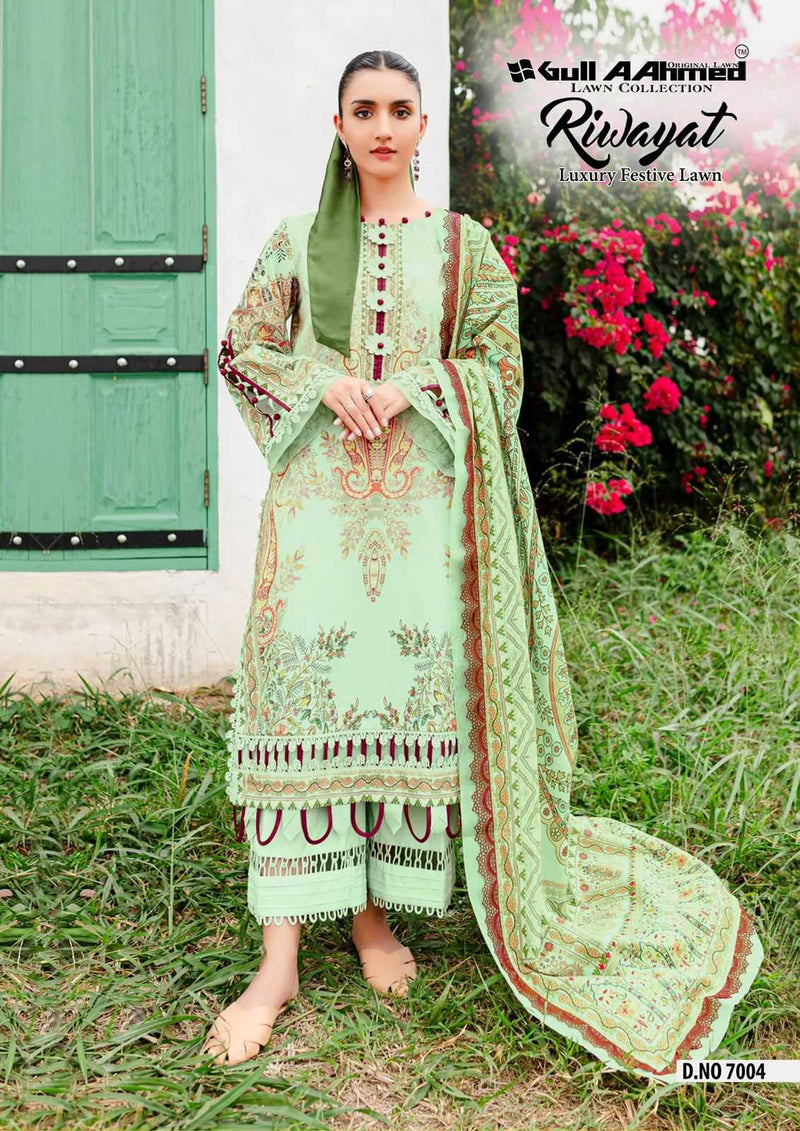 Gul Ahmed Riwayat Vol 7 Lawn Collection With Mal Mal Dupatta Unstitched Salwar Suit
