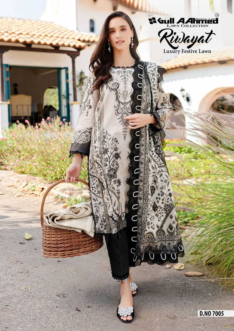 Gul Ahmed Riwayat Vol 7 Lawn Collection With Mal Mal Dupatta Unstitched Salwar Suit