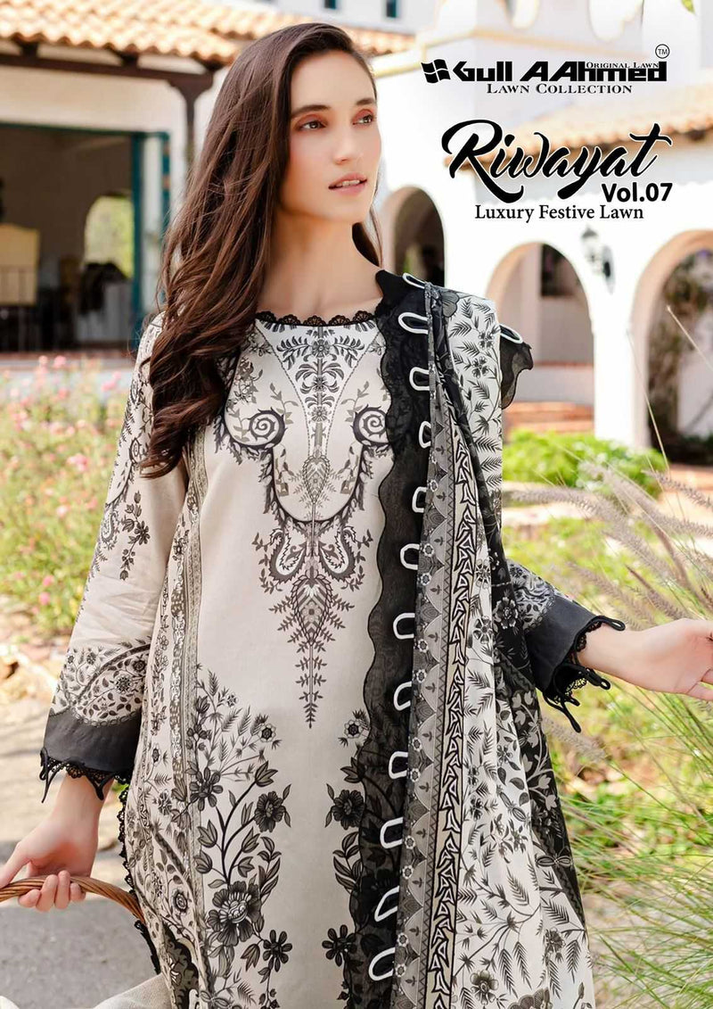 Gul Ahmed Riwayat Vol 7 Lawn Collection With Mal Mal Dupatta Unstitched Salwar Suit