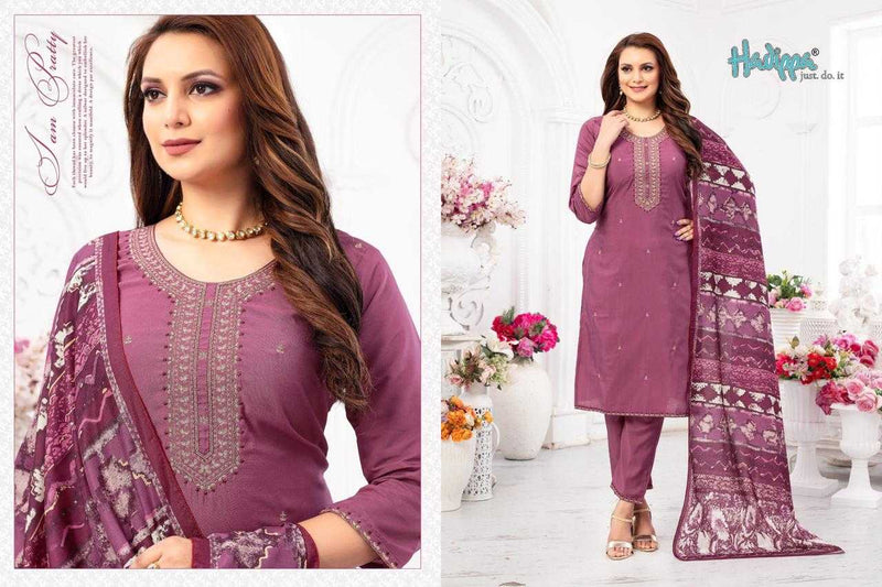 Hadippa Dream Vol1 Roman Silk Heavy Neck Work Straight Cut Kurti Dupatta Set