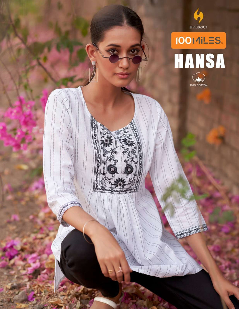 Hansa By 100 Miles Pure Cotton Stitchline Embroidered Fancy Tops