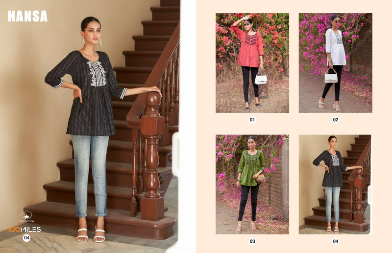 Hansa By 100 Miles Pure Cotton Stitchline Embroidered Fancy Tops