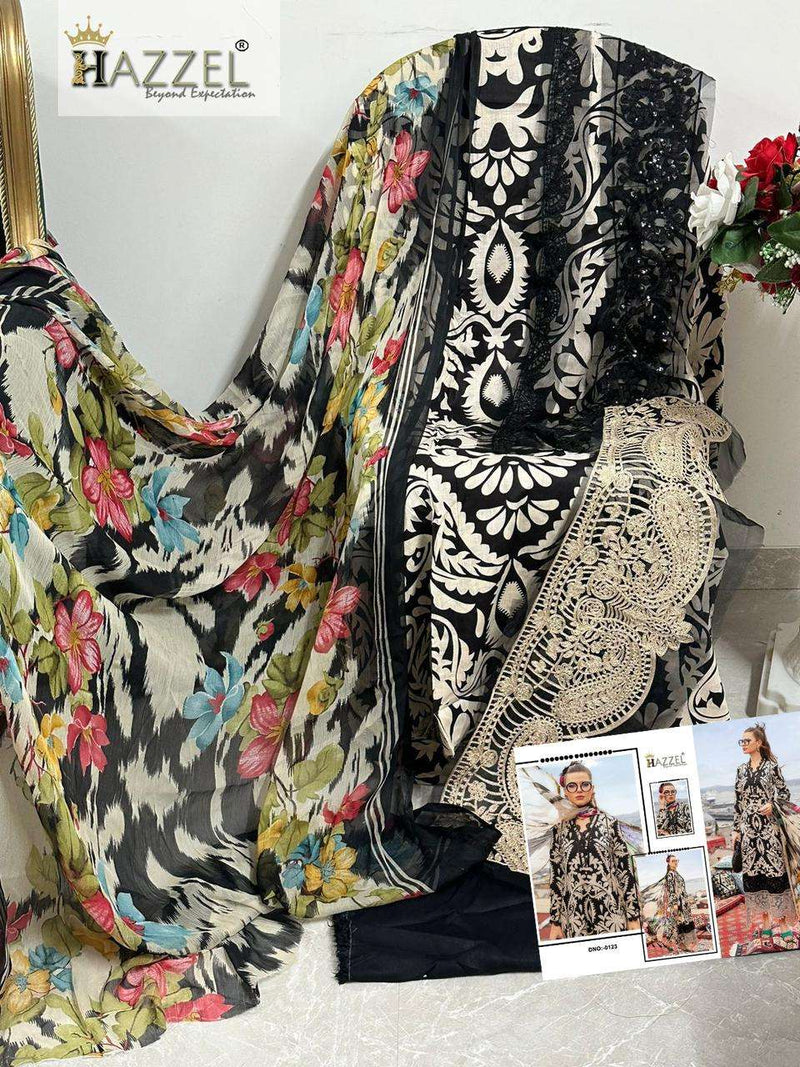 Hazeel Design No 0123 Cotton Embroidery Patches Fancy Salwar Suit