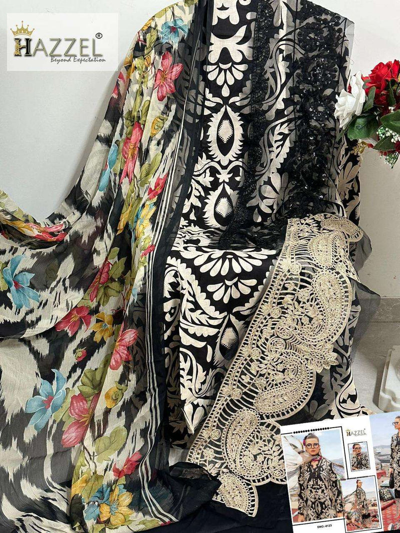 Hazeel Design No 0123 Cotton Embroidery Patches Fancy Salwar Suit