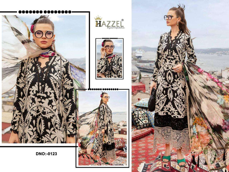 Hazeel Design No 0123 Cotton Embroidery Patches Fancy Salwar Suit
