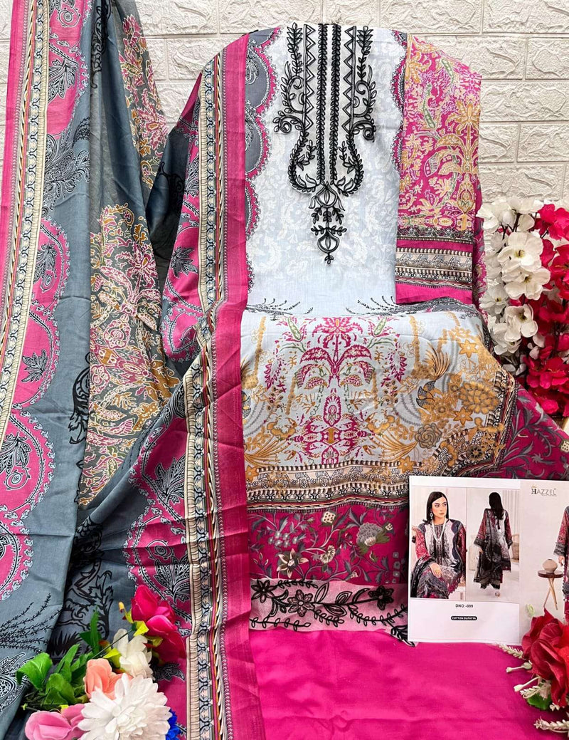 Hazeel Sana Safinaz Cotton Print With Exclusive Embroidery Semi Stitched Designer Salwar Suit