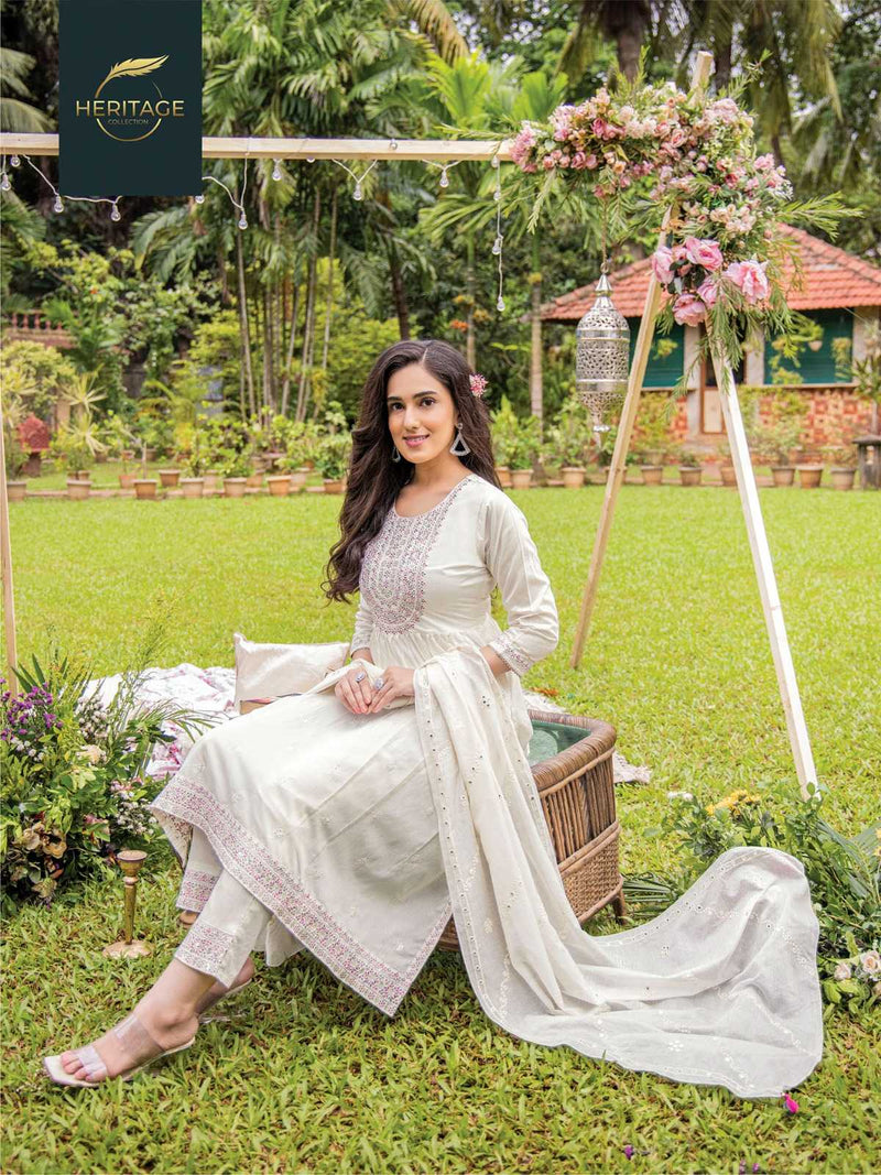 Heritage Creation Zoya Chanderi Silk Designer Flared Kurti Pant Dupatta Set