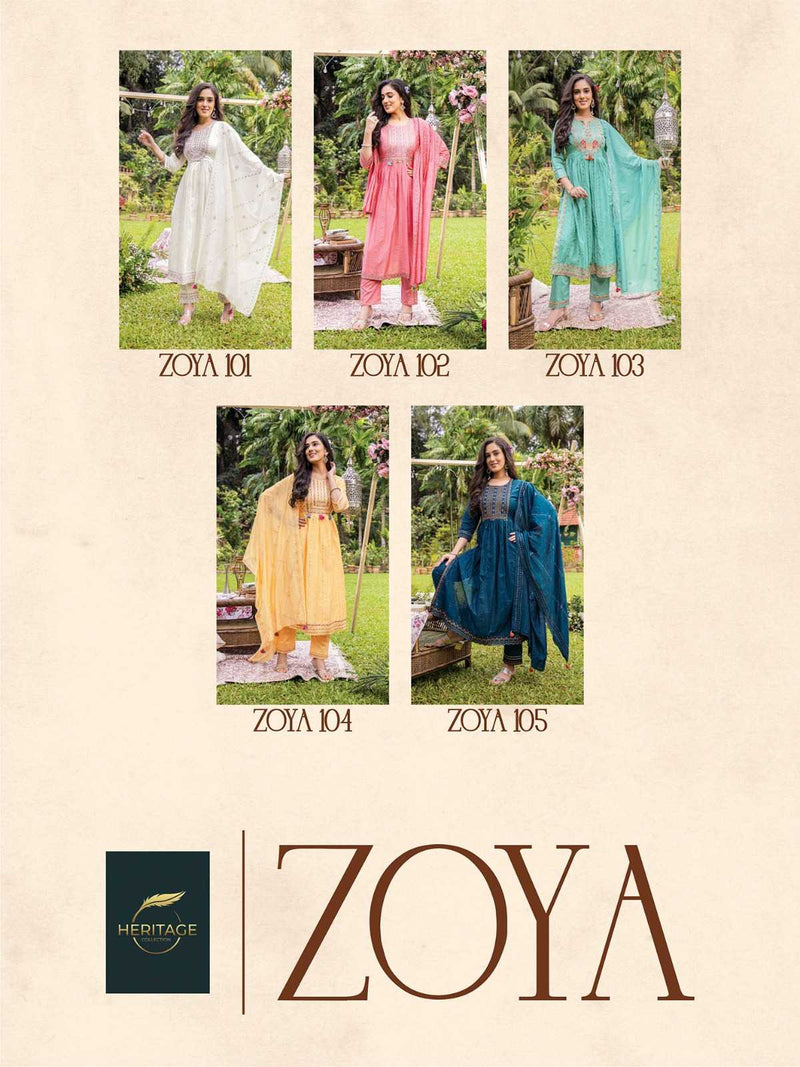 Heritage Creation Zoya Chanderi Silk Designer Flared Kurti Pant Dupatta Set