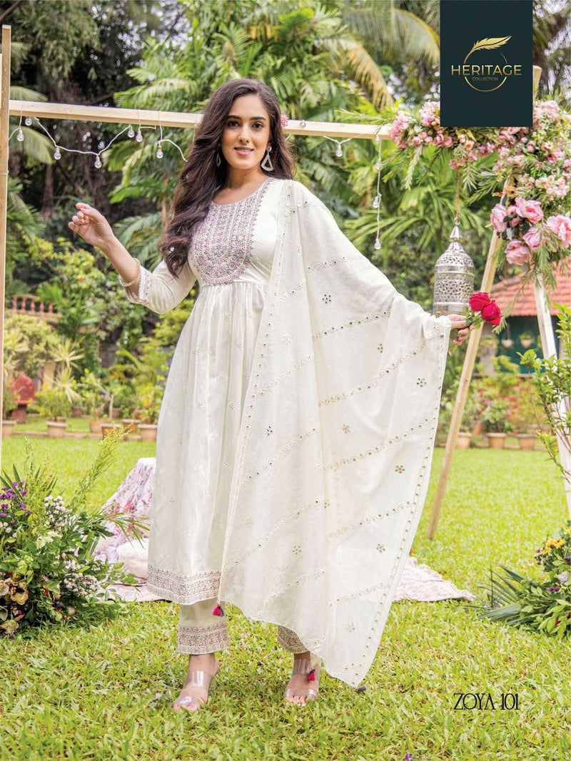 Heritage Creation Zoya Chanderi Silk Designer Flared Kurti Pant Dupatta Set