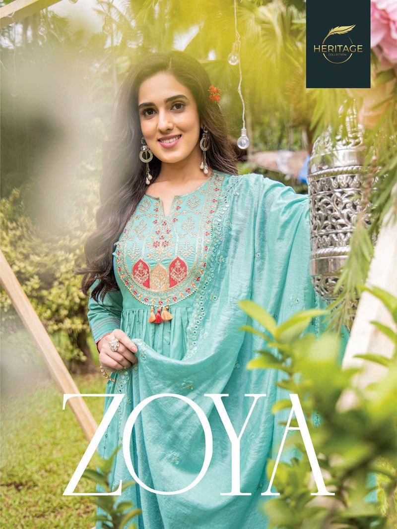 Heritage Creation Zoya Chanderi Silk Designer Flared Kurti Pant Dupatta Set