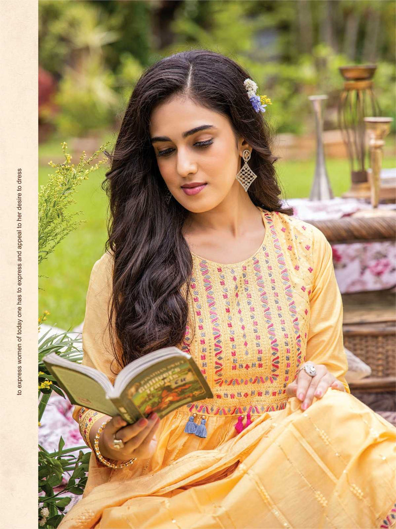 Heritage Creation Zoya Chanderi Silk Designer Flared Kurti Pant Dupatta Set