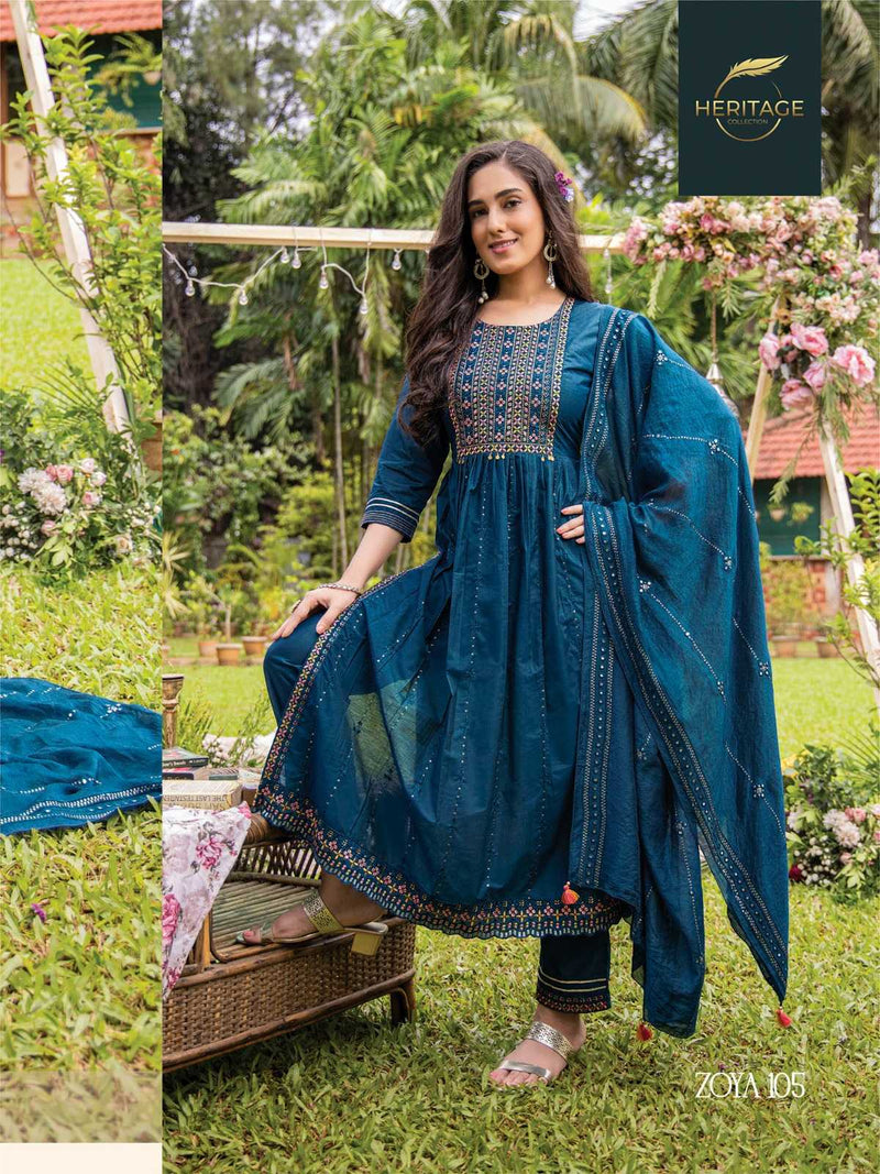 Heritage Creation Zoya Chanderi Silk Designer Flared Kurti Pant Dupatta Set