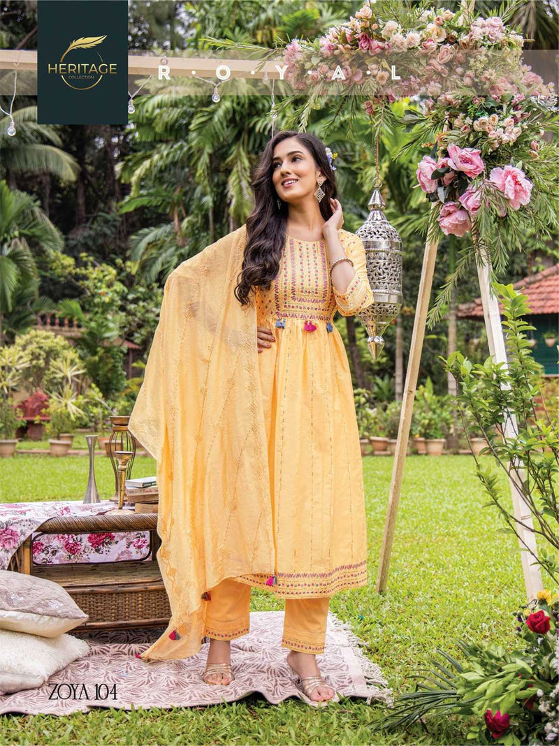 Heritage Creation Zoya Chanderi Silk Designer Flared Kurti Pant Dupatta Set