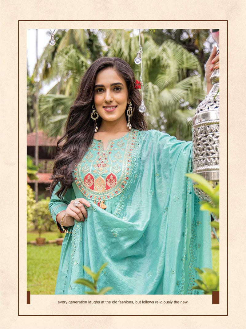 Heritage Creation Zoya Chanderi Silk Designer Flared Kurti Pant Dupatta Set