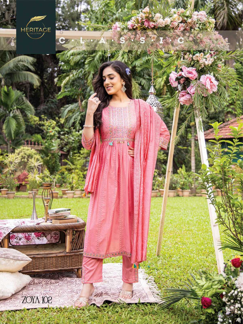 Heritage Creation Zoya Chanderi Silk Designer Flared Kurti Pant Dupatta Set