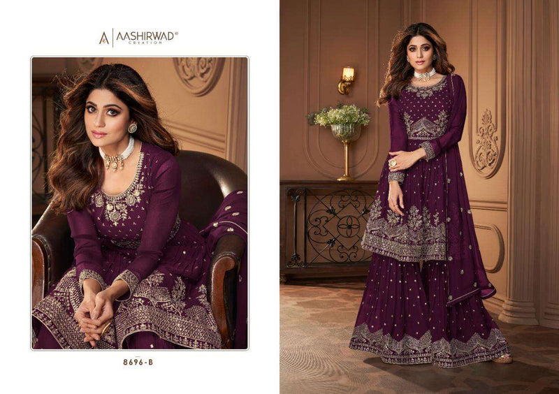 Aashirwad Creation Heroine Gold Georgette Heavy Embroidery Kurti With Sharara