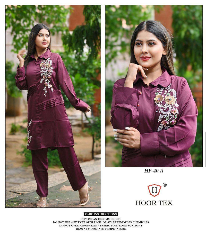 Hoor Tex Hf 40 Satin Designer Casual Wear Top Pant Set